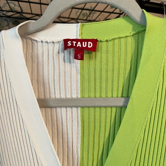 STAUD Lime and White Ribbed Cardigan - Picture 2 of 3